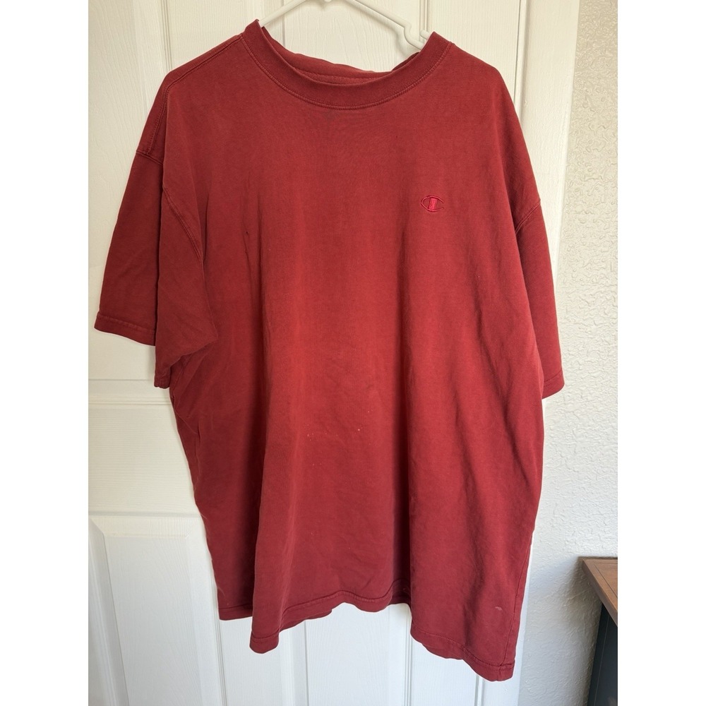 Champion Red Logo Cotton Men's 4XL Short Sleeve Crew Neck Knit T-Shirt